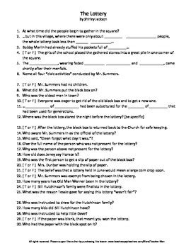 the lottery questions pdf|Activity Sheet: “The Lottery” Discussion Guide .